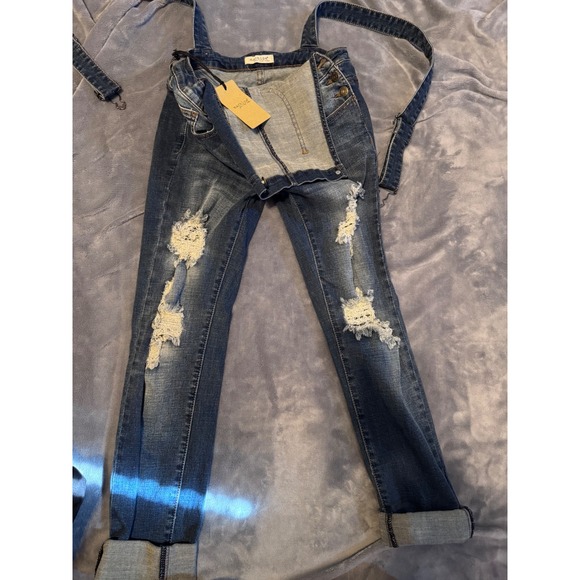 Machine Jeans Denim - Machine Jeans Womens Distressed Denim Overalls Medium Wash Size 29 NWT